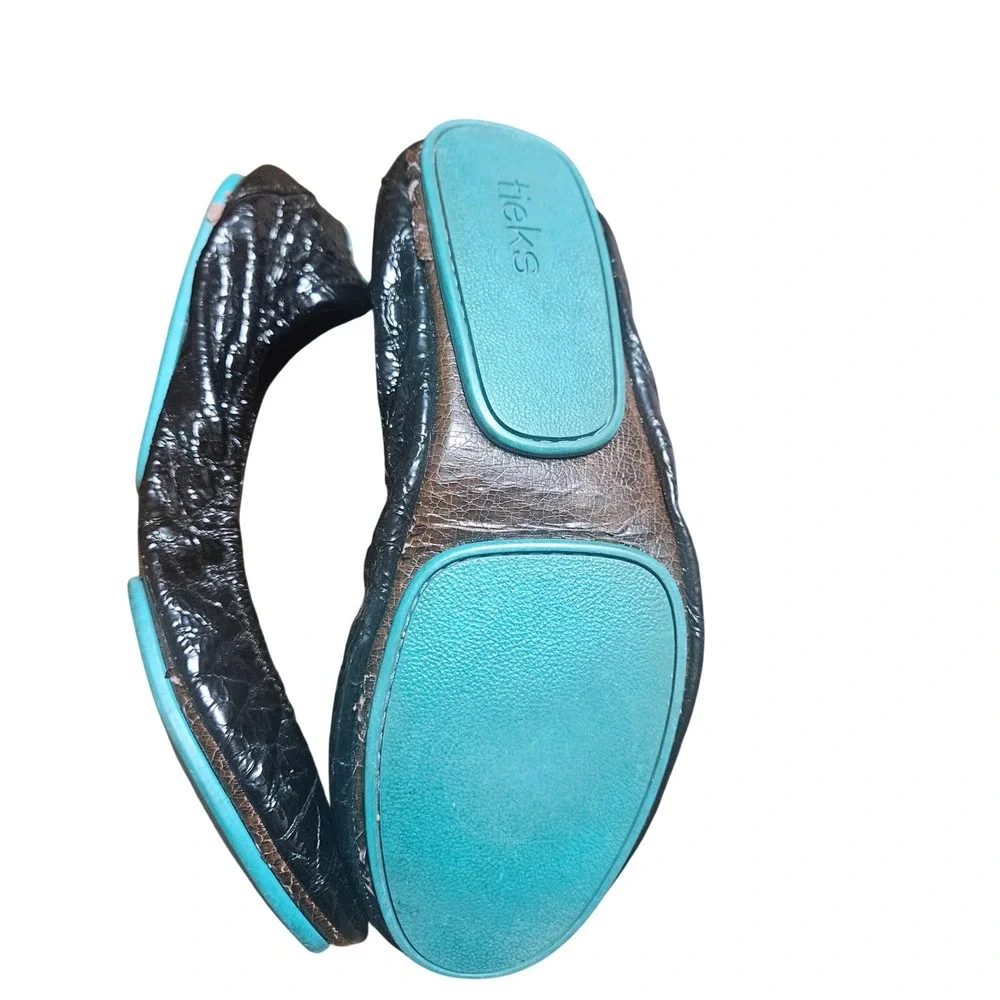 Tieks by Gavrieli Black Obsidian Croc Patent Leather Ballet Flats 8 Travel